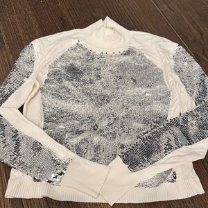H&M White and Silver Sequin Mock Neck Sweater